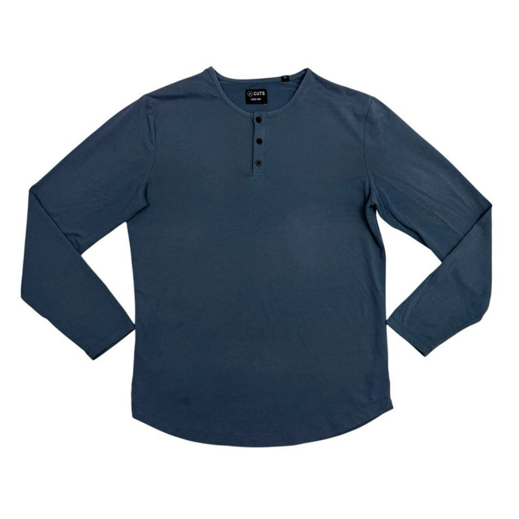 Cuts Clothing Shirt Henley Curve Hem Mens L Long Sleeve Pyca Pro Blue