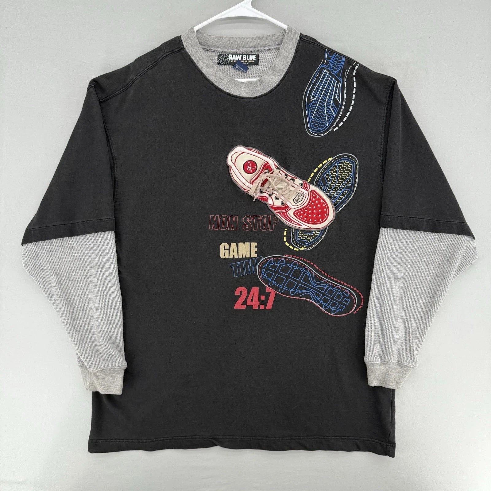 Raw Blue Shirt Mens 2XL Black Long Sleeve Crewneck Graphic Sneaker Streetwear