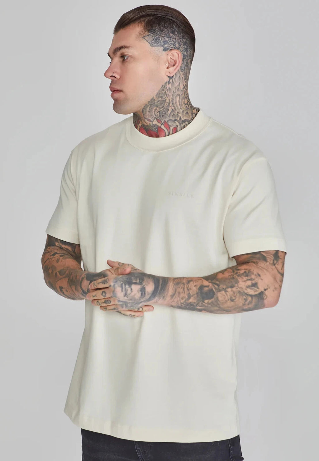 SikSilk Mens Beige Oversized T-Shirt Small