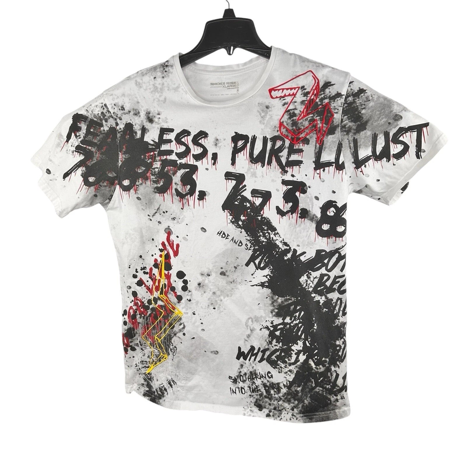 Smoke Rise XL T-Shirt Short Sleeve W/Graffiti Paint Splatter Graphic Design EUC