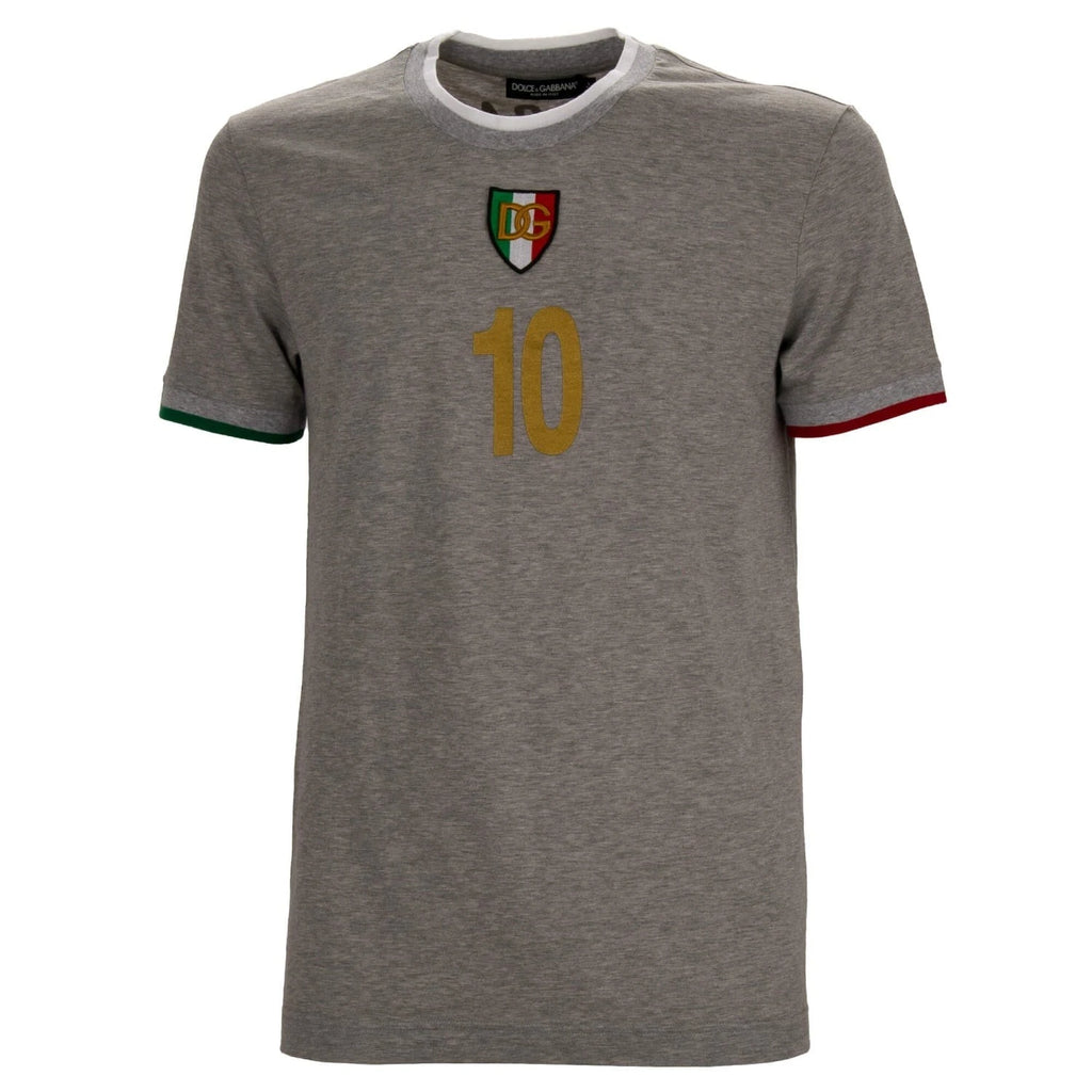 DOLCE & GABBANA DG Gold Logo Italy Flag Patch Cotton T-Shirt Slim Fit Gray