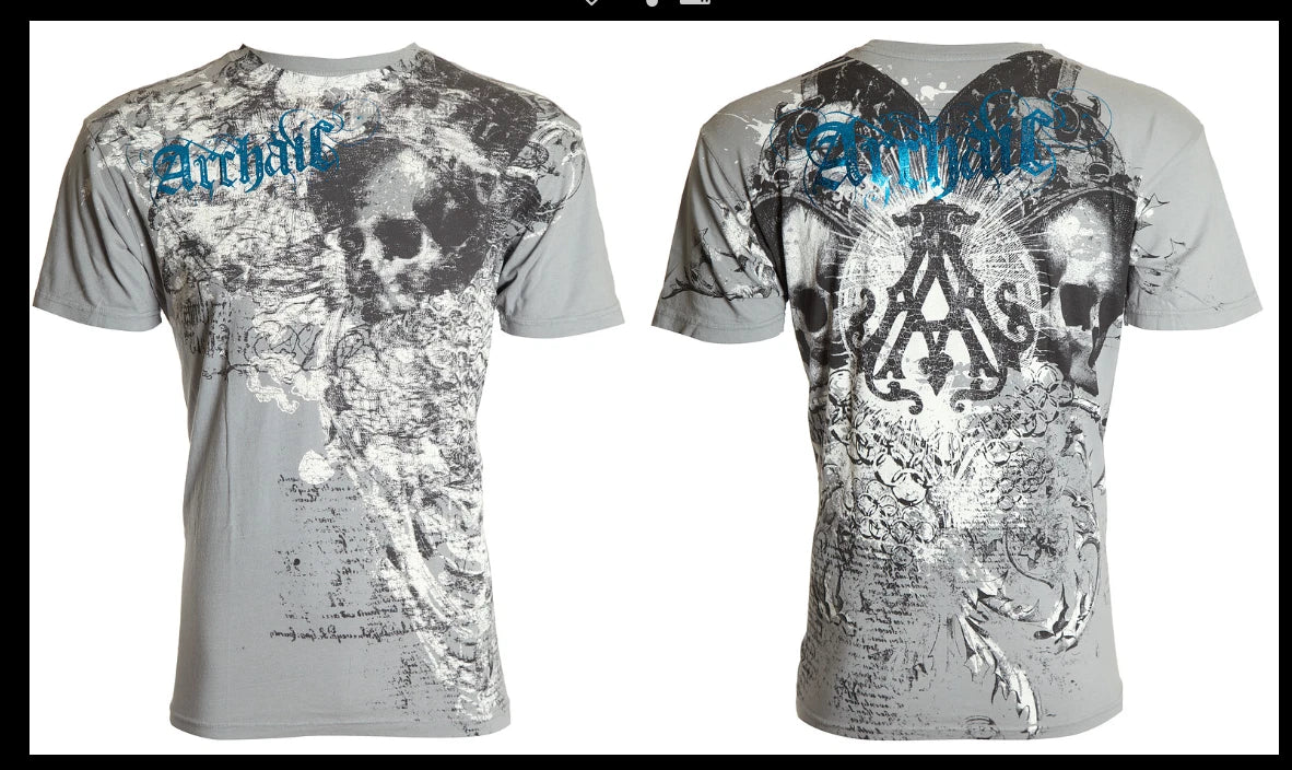 ARCHAIC by AFFLICTION Silver COMPULSIVE Short Sleeve Slim Fit Y2K T-shirt NWT