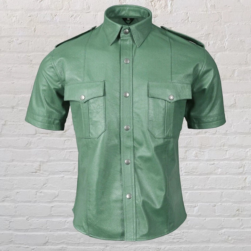 Men's Soft Green Lambskin Leather Shirt Jacket New Slim Fit Classic Outerwear