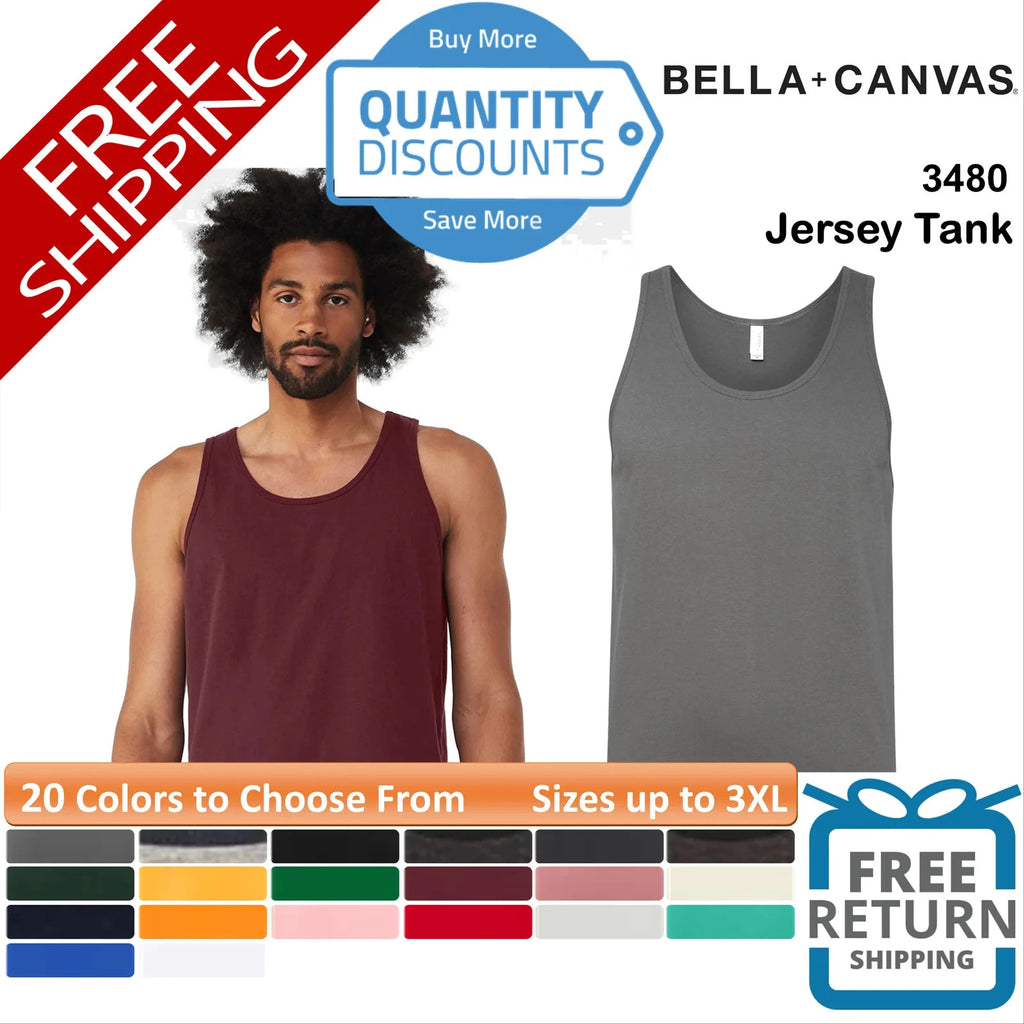 🔥 BELLA + CANVAS Jersey Tank Top Shirt Ring-spun Cotton Up To 3XL 3480