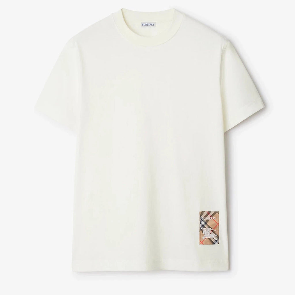 BURBERRY Vintage Check Patch T-Shirt Men White Cotton Short Sleeves